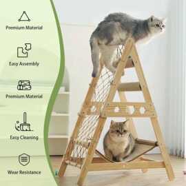 猫塔室内猫吊床牵引柱爬网可悬挂剑麻球实木猫树木制猫爬架