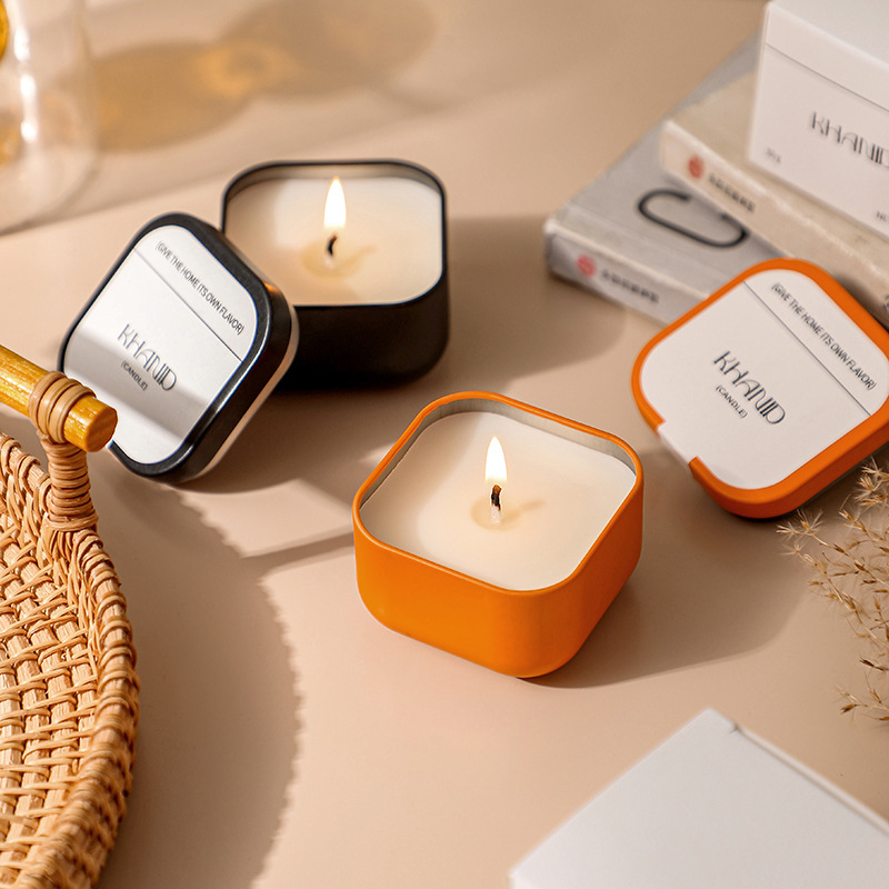 KHANID olla cuadrada hojalata aromaterapia vela transfronteriza soja aceite esencial fragancia casa propuesta regalo de la mano creativa