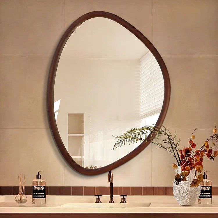 异形橡胶木边框高清LED触控带灯补光化妆壁挂防雾卫生间洗手台镜