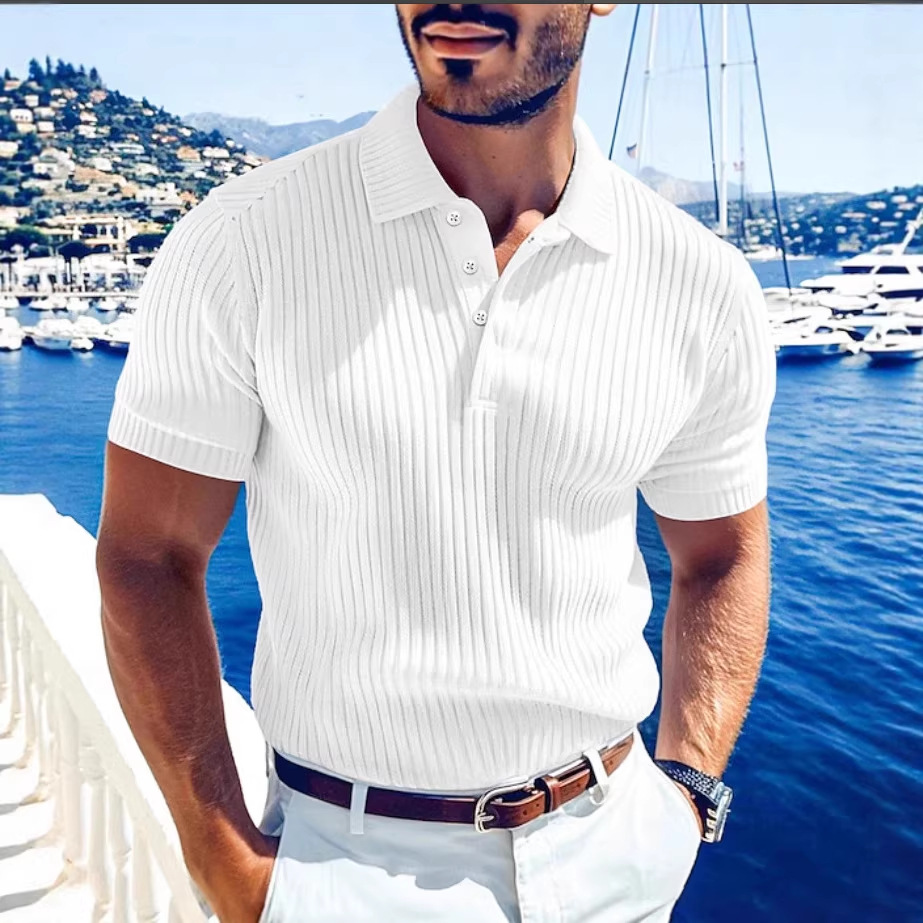 Polo de alto rendimiento para hombre – Tejido de punto transpirable con cuello en V y tapeta de botones (Corte ajustado, 7 colores)_voghion.com