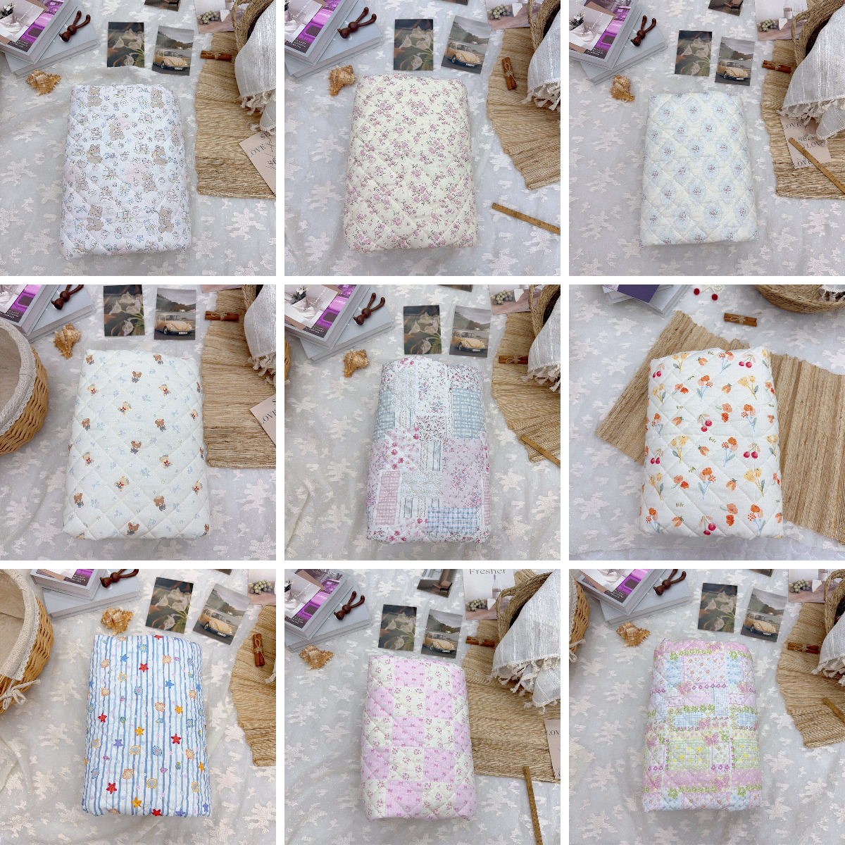 全棉数码印花绗缝韩版 卡通蝴蝶结碎花兔子 亲子娃娃衫家居服箱包