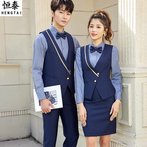 New restaurant waiter work uniform gray unisex hotel KTV front desk work uniform vest suit for men