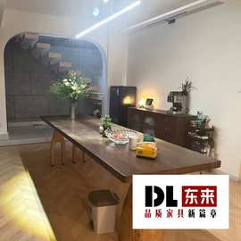 侘寂风家用小户型餐桌椅北欧实木长方大板中岛台书桌工作桌会议桌
