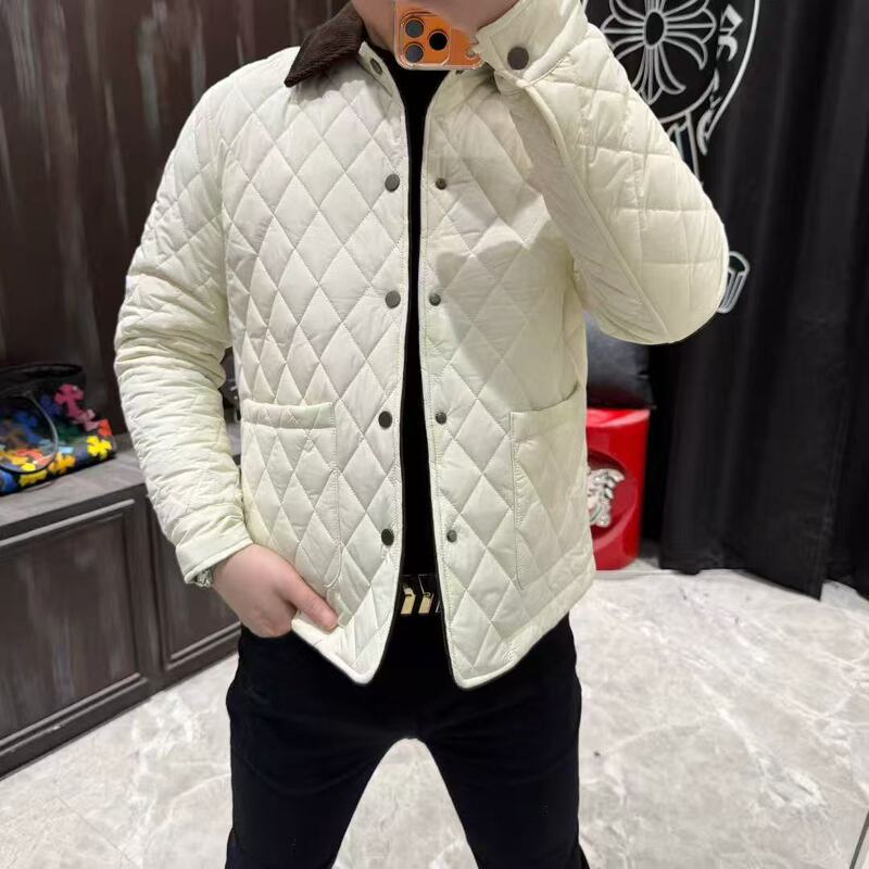 6151-1 Thin Cotton Jacket for Men, New Autumn Style, Light Luxury Trendy High-Quality Diamond-Patterned Cotton Coat, Trendy Brand, Turn-Down Collar, Slim Fit Outerwear