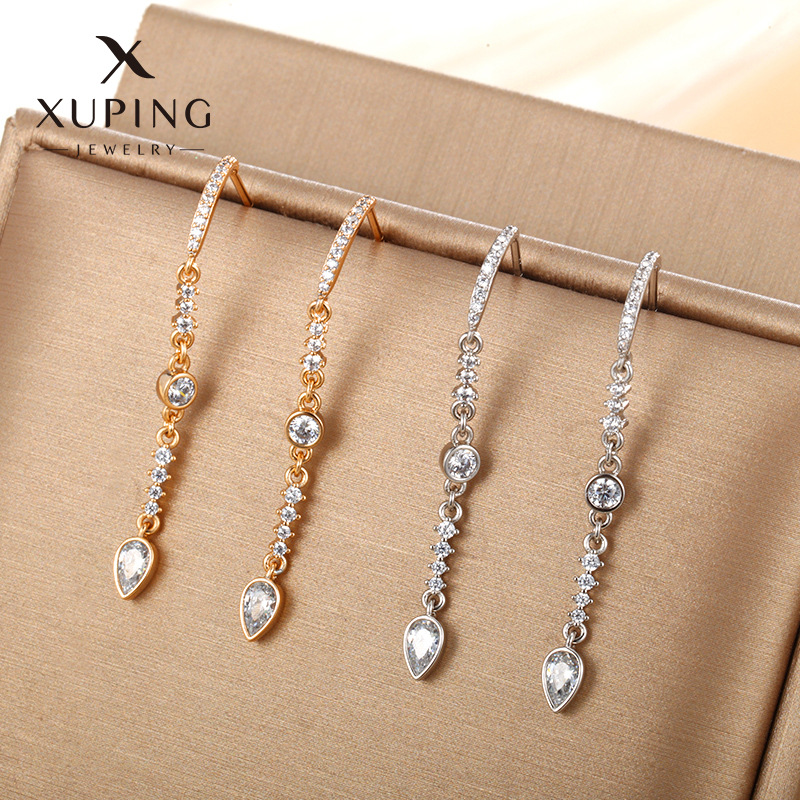 Xuping joyería aleación micro incrustado con aretes largos de zirconio coreano alta sensación europea y americana personalidad aretes en forma de gota de agua al por mayor