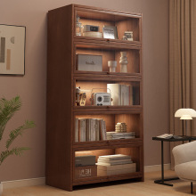 美式实木书柜胡桃木色客厅防尘家用收纳柜子储物柜置物柜带门书架