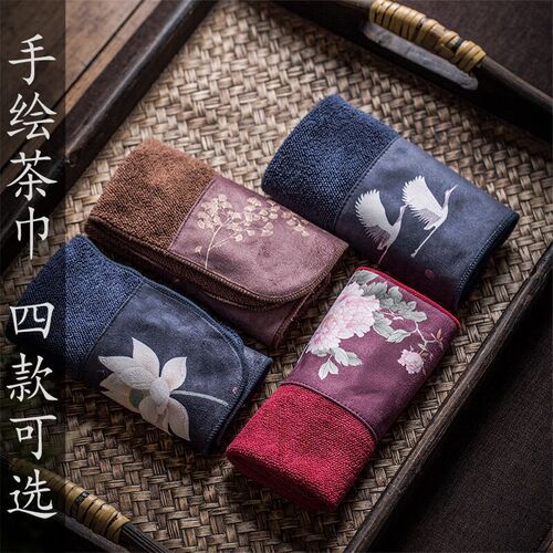 Zen thickened cotton and linen tea towel, absorbent tea cloth, kung fu tea set, towel rag, tea mat, tea table, tea mat accessories, painted