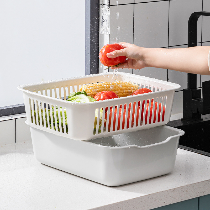 Maibaolong factory large fruit basket multi-functional kitchen storage basket vegetable washing basin double-layer vegetable basket drain basket
