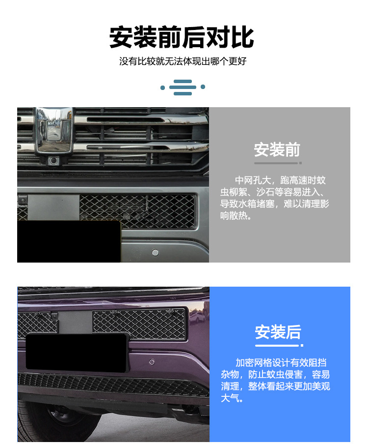 Suitable for 24-26 Models of Tank 400, Insect-Proof Net for the Front Grille, Water Tank Clip-On Protective Cover, Anti-Insect and Anti-Lint Modification Parts