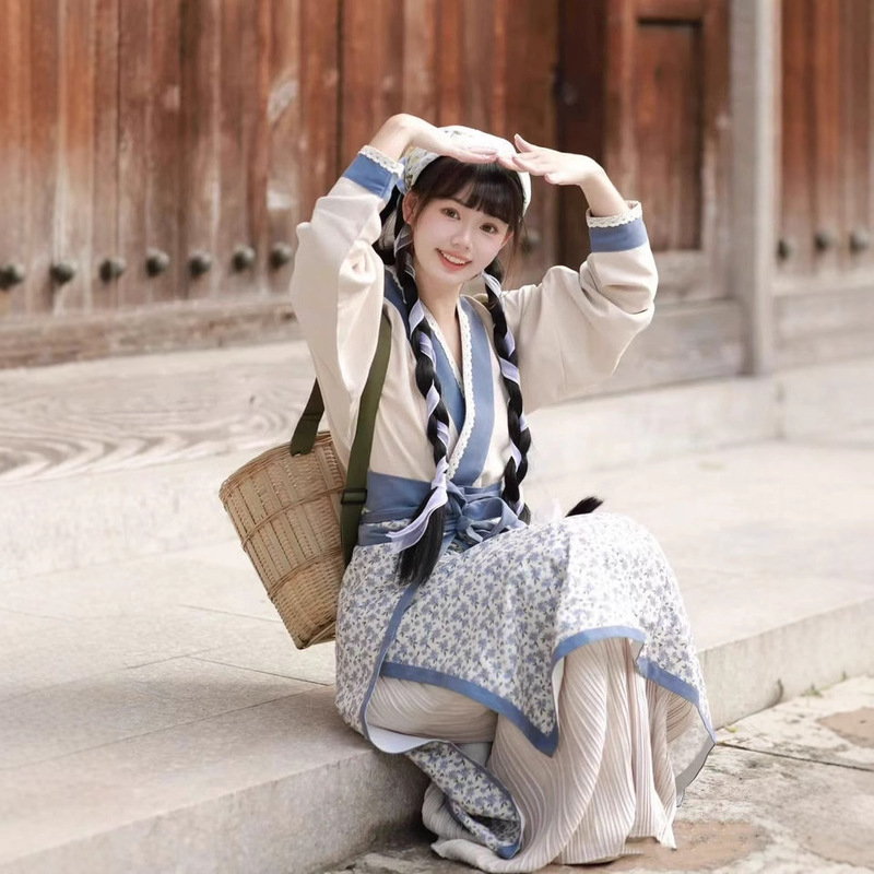 Hanfu for Women, Fairy-Like Pastoral Style Photo Shoot Outfit, Cute Countryside Girl, Village Maiden, Commoner, Farm Girl, Spinning Skirt