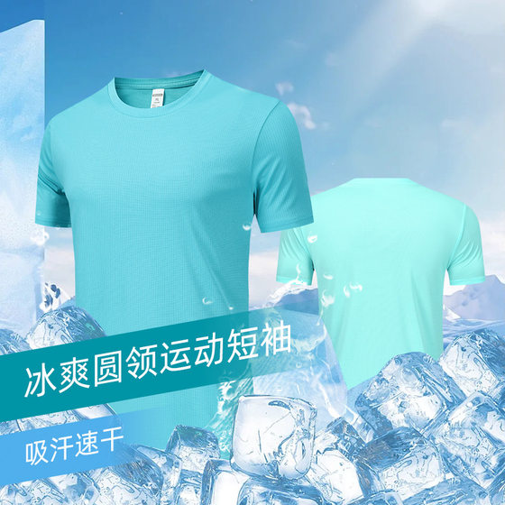 Cross-border Quick-drying Short-sleeved Men's Running Fitness T-shirt LOGO Printing Advertising Shirt Crewneck T-sleeved Work Wear T-shirt