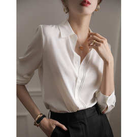 白色衬衫女长袖初秋款小众别致上衣小众通勤ol高级感白衬衣潮外贸