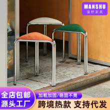 梳妆凳中古矮凳家用叠凳餐厅咖啡厅简约创意三角凳铁艺软包梳妆凳