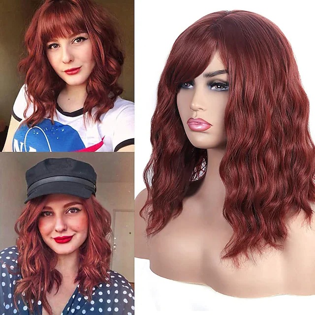 synthetic wig Corn perm micro curled wig shoulder length short curly hair bubble noodle head bangs synthetic fiber headband_voghion.com