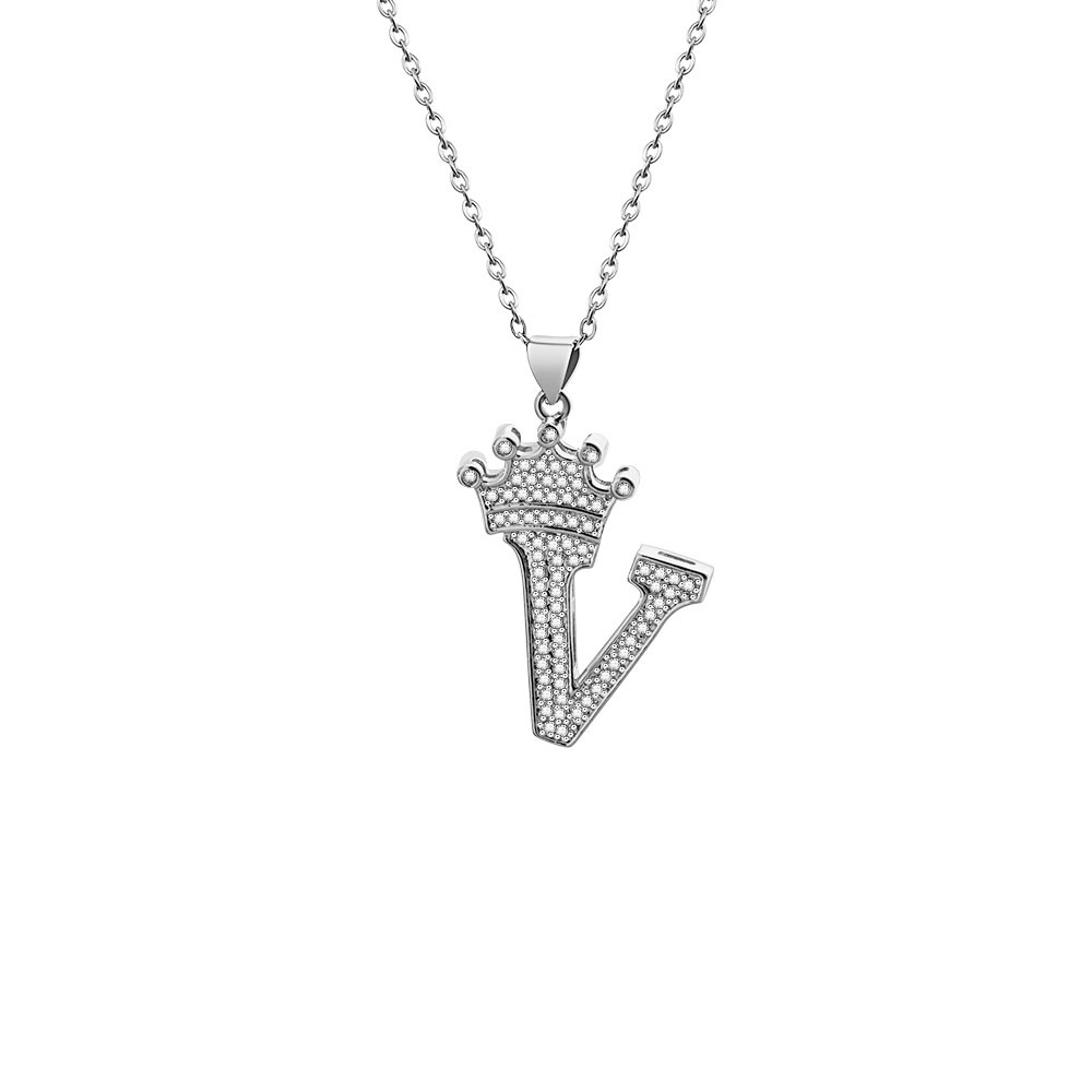 Stainless Steel Copper Simple Style Letter Crown Plating Inlay Zircon Pendant Necklace display picture 30