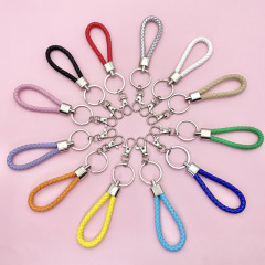 Creative alloy braided leather rope key chain for men and women, leather car key ring card holder accessories, hanging price factory wholesale