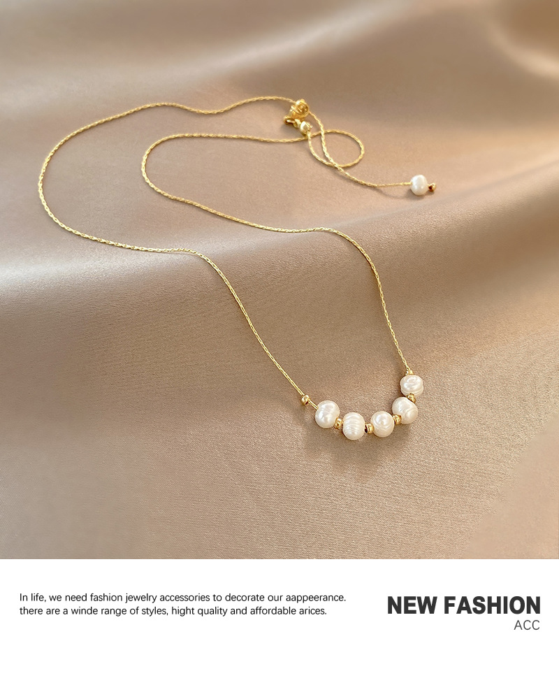 Japan And South Korea Net Red Fashion Personality Necklace Design Sense Trend Pearl Pendant Cold Wind Copper Clavicle Chain display picture 5