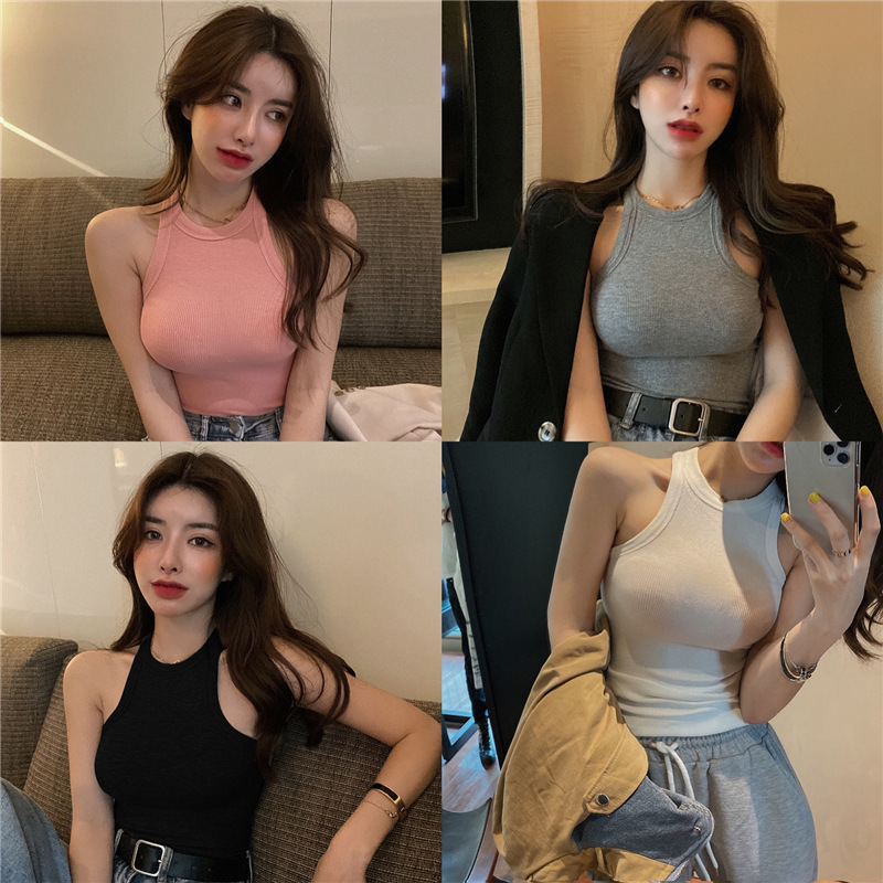 Slim Short Halter Top for Women 2025 Spring and Summer Korean Style Slimming Look Inner Wear Sleeveless Bottoming Shirt Top for Women