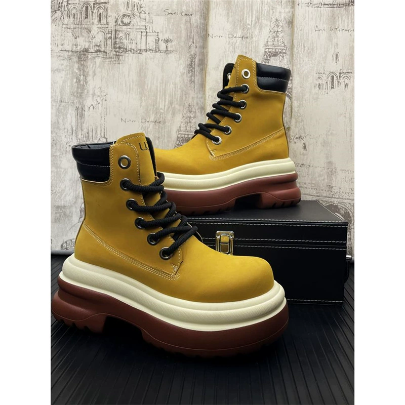 Мужские кожаные высокие ботинки Martin сапоги новый ревеневый сапоги с толстым подошвением для повышения повседневных джинсовых сапог