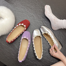 2025秋季新款法式小单鞋女一脚蹬浅口奶奶鞋好搭内高花边平底鞋女