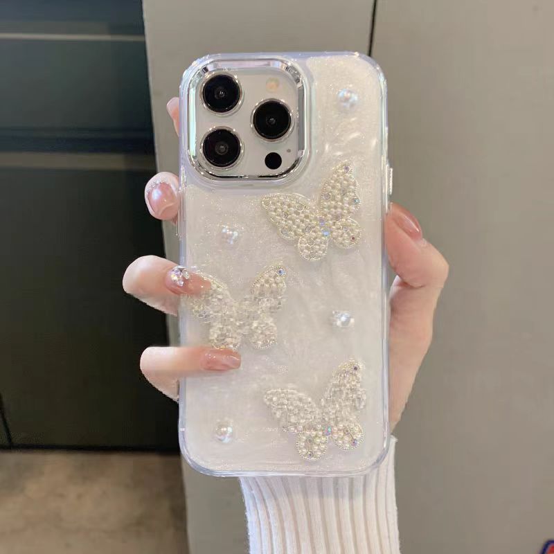 Premium sensins crema perla mariposa para Apple Huawei soporte de teléfono antideslizante image 4