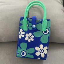 韩版ins新款小众撞色小花针织手拎包托特包个性休闲质感女手机包