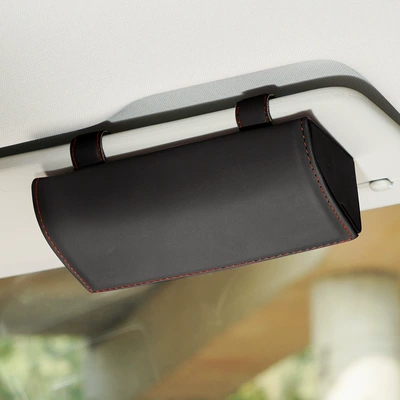 Car Glasses Case, Car Leather Sun Visor, Multi-Functional Storage Bill Holder, Car Sunglasses Case Can Be Ordered with Logo (Car Glasses Clip/Bill Clip) - black