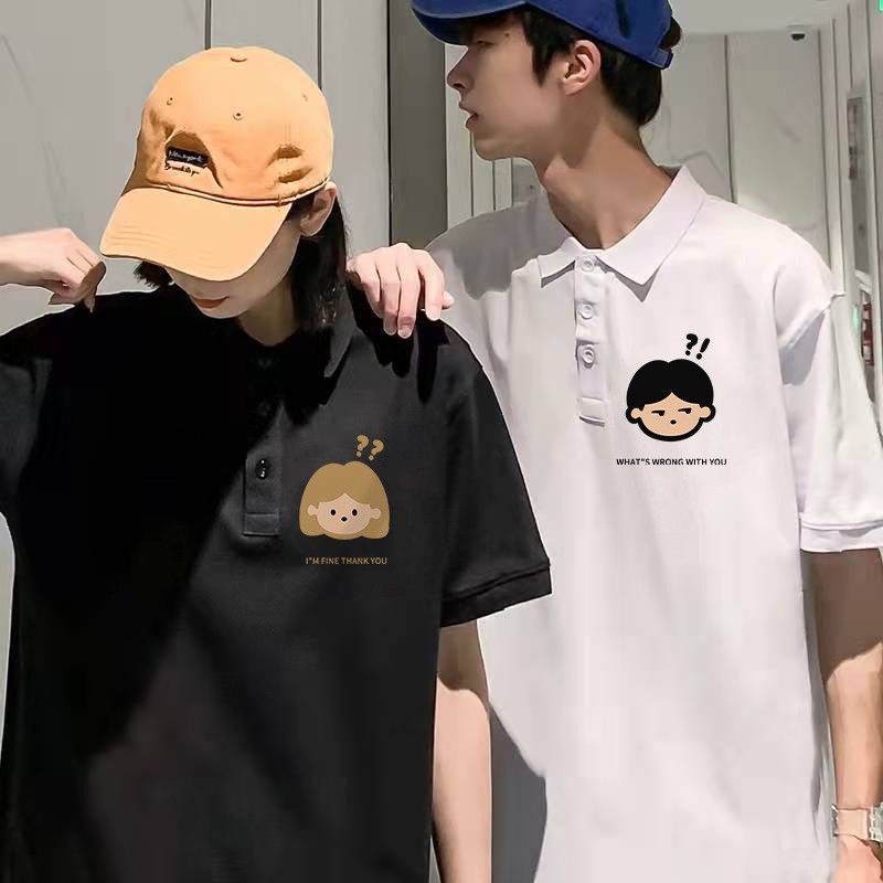 夏季新款精梳纯棉后包领T恤男酷甜复古短袖女宽松减龄情侣装上衣