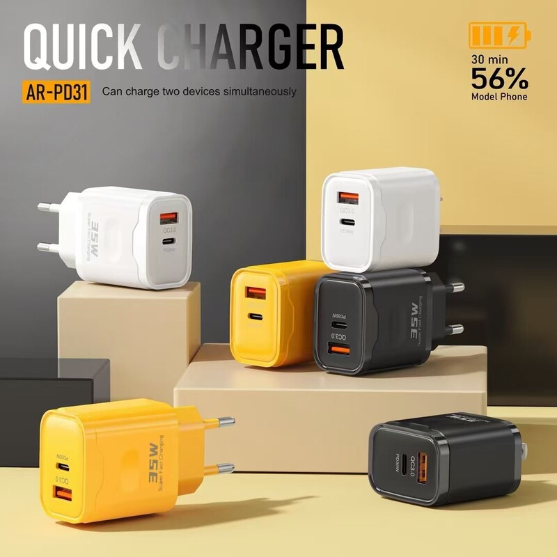 Pd+Usb Dual-Port Mobile Phone Charger Pd35W Power Adapter European and American Cross-Border A+C Charging Head Wholesale