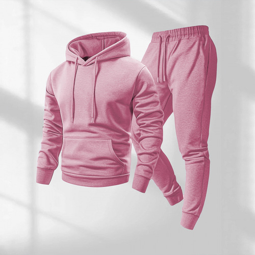 Hot-selling autumn and winter men's solid color hoodie hoodie suit casual foot-tight pants for men can be printed with logo