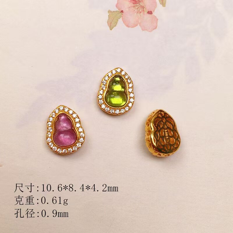 Natural tourmaline diamond-encrusted gourd s925 silver-plated through-hole accessories bracelet string decoration diy handmade spacer beads semi-finished products