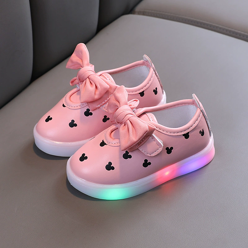 Sneakers with bow, shoes for leisure for princess, 2021 collection, Korean style, wholesale