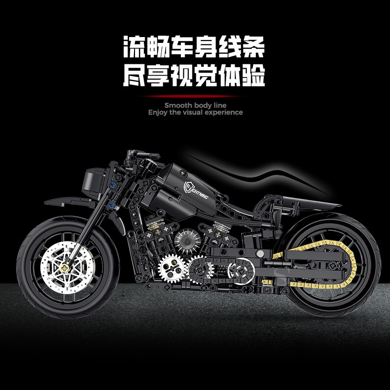 Doble altura 1: 8 tecnología motocicleta Harley Duke mecánica tecnología de construcción de bloques de moda juegos de ensamblaje juguetes de regalo para niños