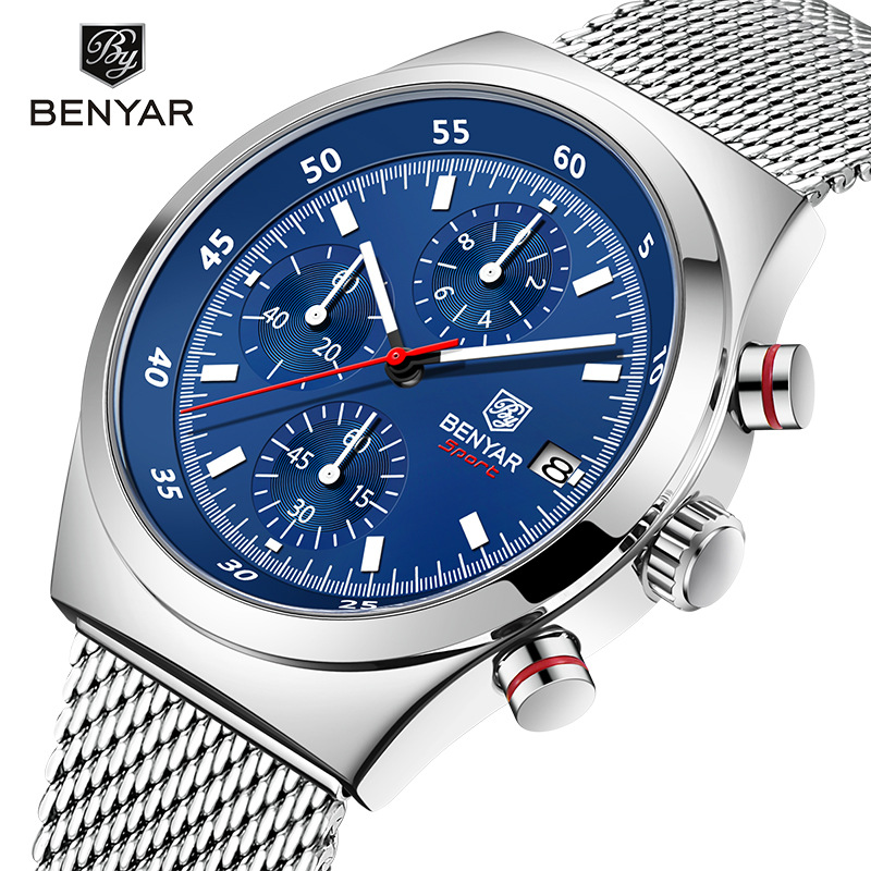 BENYAR Binya Reloj multifunción luminoso para hombre Impermeable Sport Cuarzo Reloj para hombre de seis agujas BY-5200
