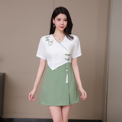  Summer Foot Bath Technician Work Clothes Women's Foot Spa Shop Health Center Tsai'er SPA Club Temperament Short Skirt Suit