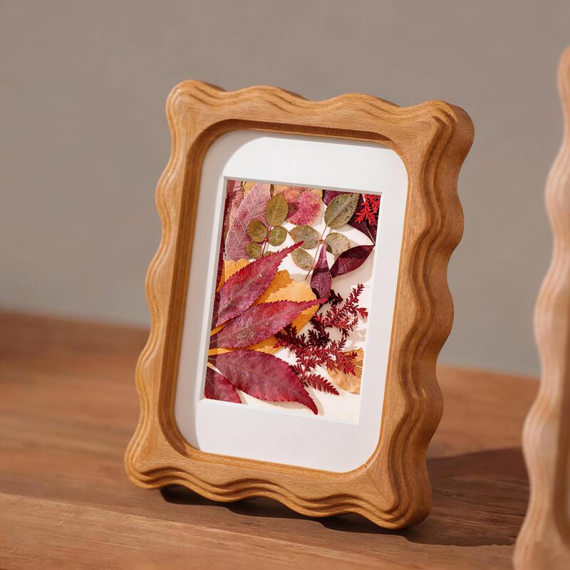 Wooden Fan-Shaped Rustic Photo Frame, Acrylic Wave-Edge Vintage Photo Frame, Suitable for Wall Hanging and Tabletop Display