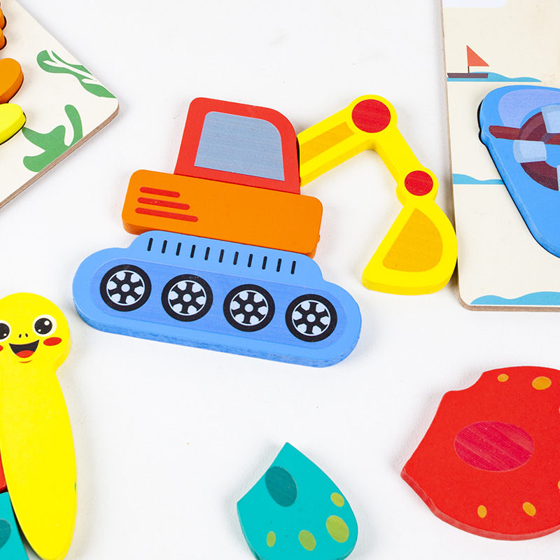 Kindergarten bebé rompecabezas de madera tridimensional juego de rompecabezas 1-3 educación temprana bebés y niños y niñas juguetes
