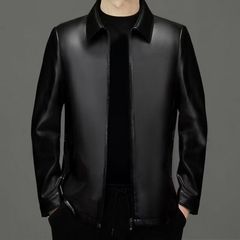 高品质2024秋季皮衣男中年翻领爸爸皮夹克海宁皮衣男休闲外套上衣