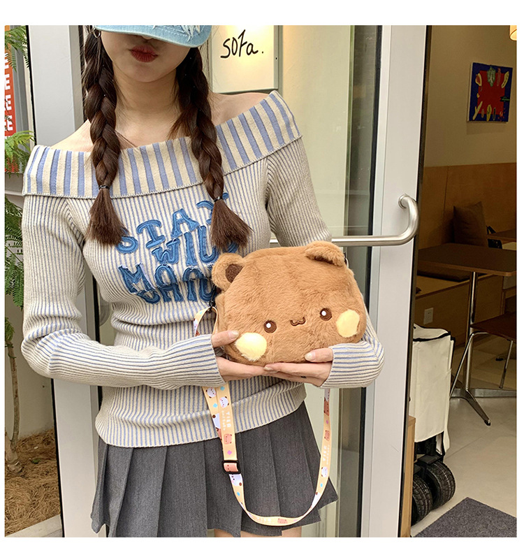 Korean version cute plush bear single-shoulder bag 2024 New style soft and sweet girl toy bag coin purse single-shoulder crossbody bag undefined