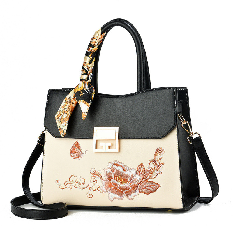 Bolso Bandolera con Bordado Tradicional para Mujer de PU con Bordado y Cierre de Cremallera para Uso Diario