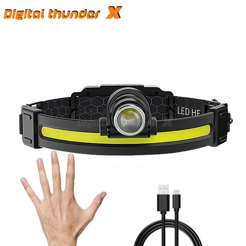 Transfronterizo nuevo XPG inducción COB faro lámpara de pesca al aire libre USB recargable zoom LED fuerte luz de silicona faro