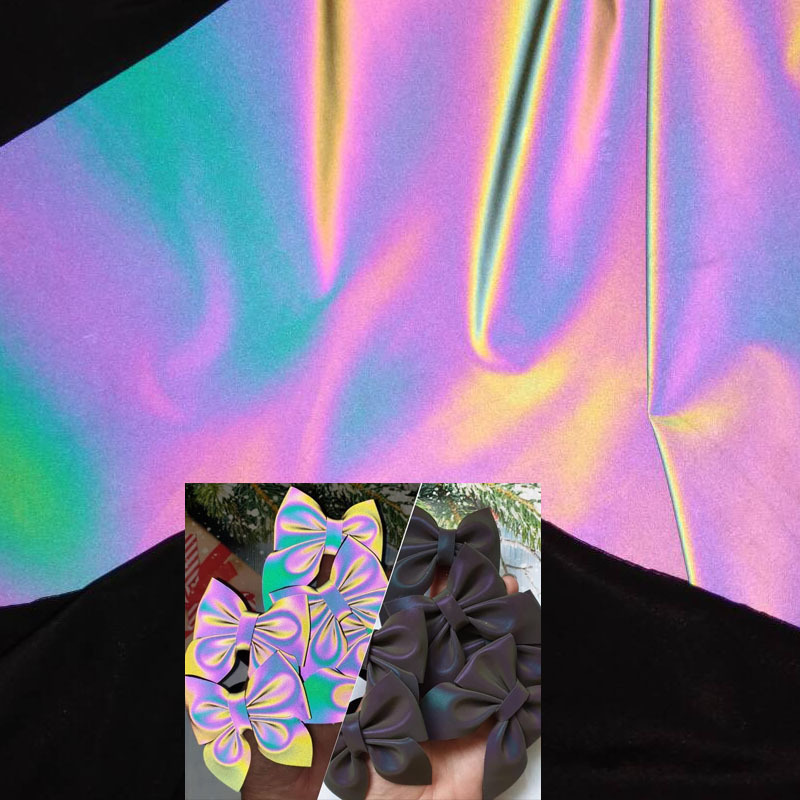 耐刮幻彩表演服装四面弹力布羽绒服七彩反光面料炫彩反光化纤材料