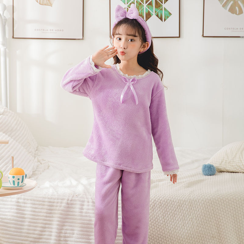 Pijamas infantiles niñas de franela pequeña princesa calentamiento otoño y invierno más terciopelo grueso dibujos animados ropa para niños de tamaño mediano ropa para el hogar