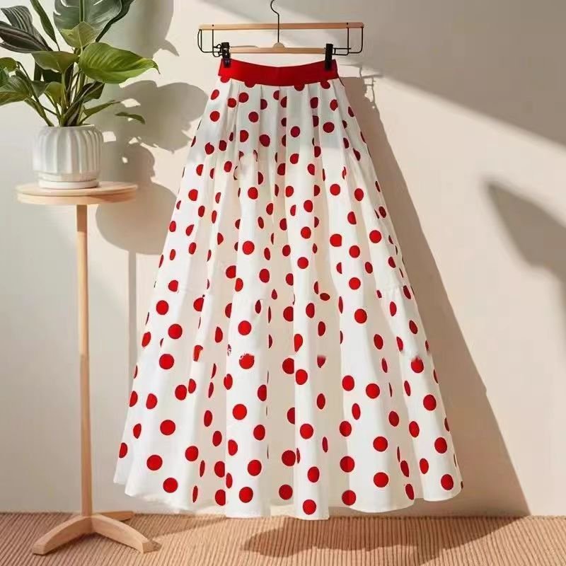 仙气法式温柔风高腰显瘦字裙小个子红色波点半身裙女春夏新款