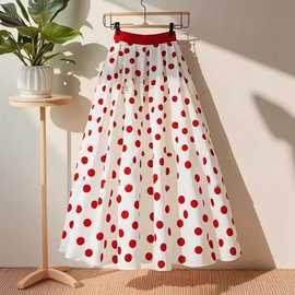 仙气法式温柔风高腰显瘦字裙小个子红色波点半身裙女春夏新款