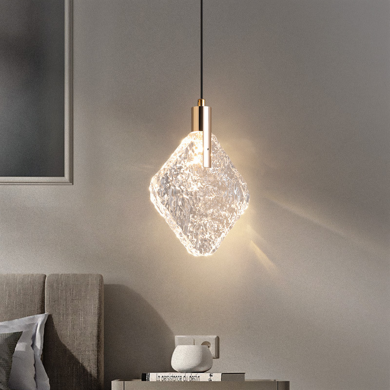 pequeña línea de fondo dormitorio simple cama principal simple pared de fondo lámpara de cristal moderna lámpara de cristal de una sola cabeza sala de estar lámpara de cristal