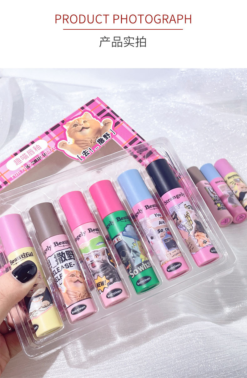 kobeleen Fun Cat Lip Gloss Six-color Set, Light and dense lipstick matte velvet Lip gloss for girls to look fair, wholesale undefined