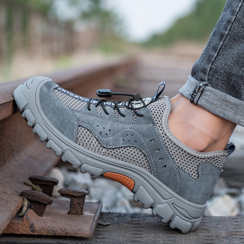 Summer labor protection shoes, breathable large mesh, deodorant and wear-resistant rubber, soft sole, steel toe cap, anti-smash and puncture-proof, men's wholesale construction site