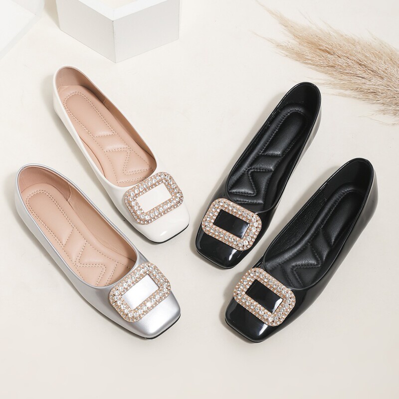 Golden Rabbit~ Sparkling! Bing rhinestone square buckle elegant flat shoes, square-toed women's shoes, shallow flat shoes Golden Rabbit~ Sparkling! Bing rhinestone square buckle elegant flat shoes, square-toed women's shoes, shallow flat shoes