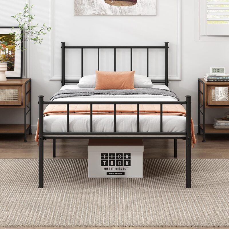 Amazon Cross-Border Wrought Iron Steel Wood Bed Large Soft Steel Bed Frame Mattress Bottom Bracket Removable Iron Bed Double Bed